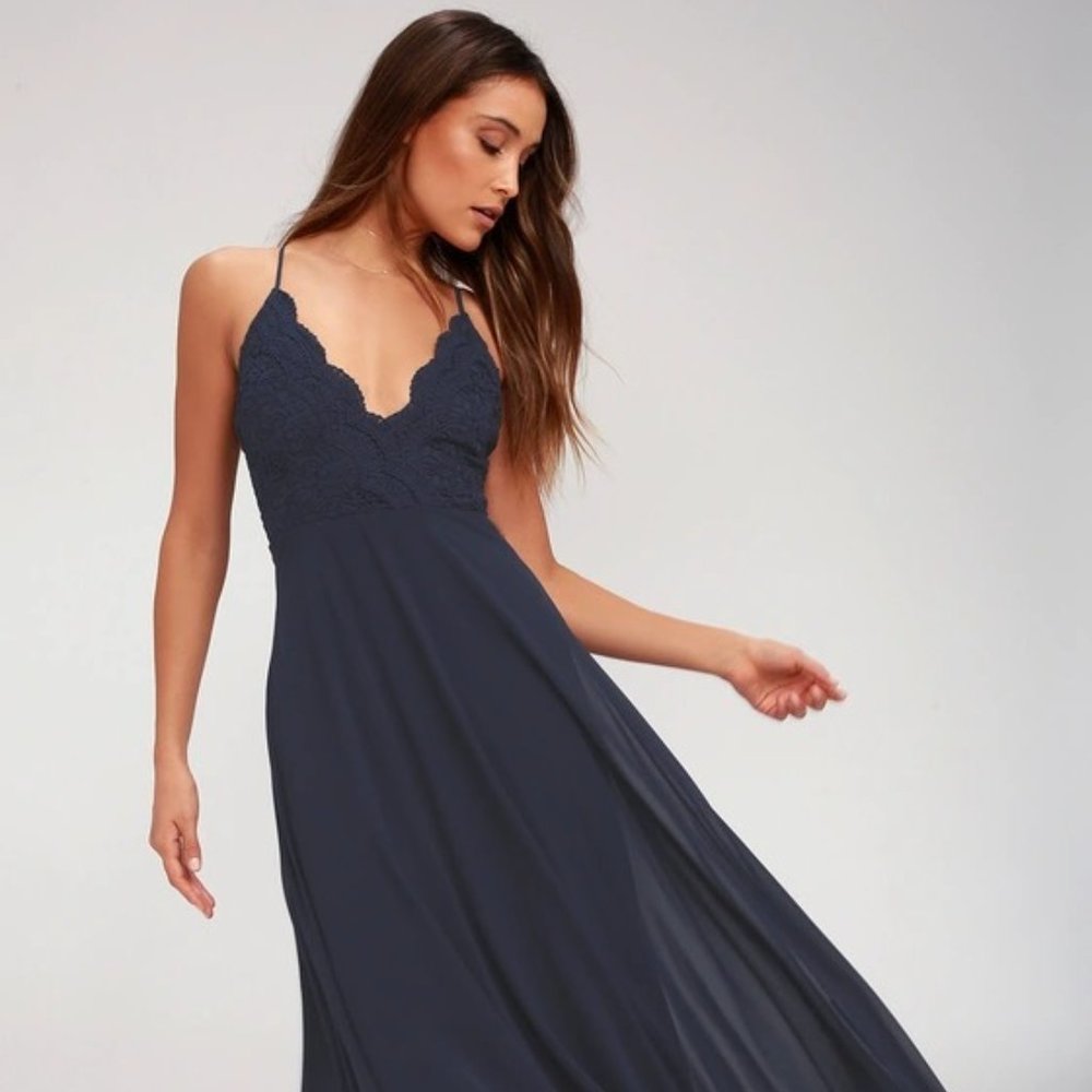 Madalyn Navy Blue Lace Maxi Dress - SIZE MEDIUM